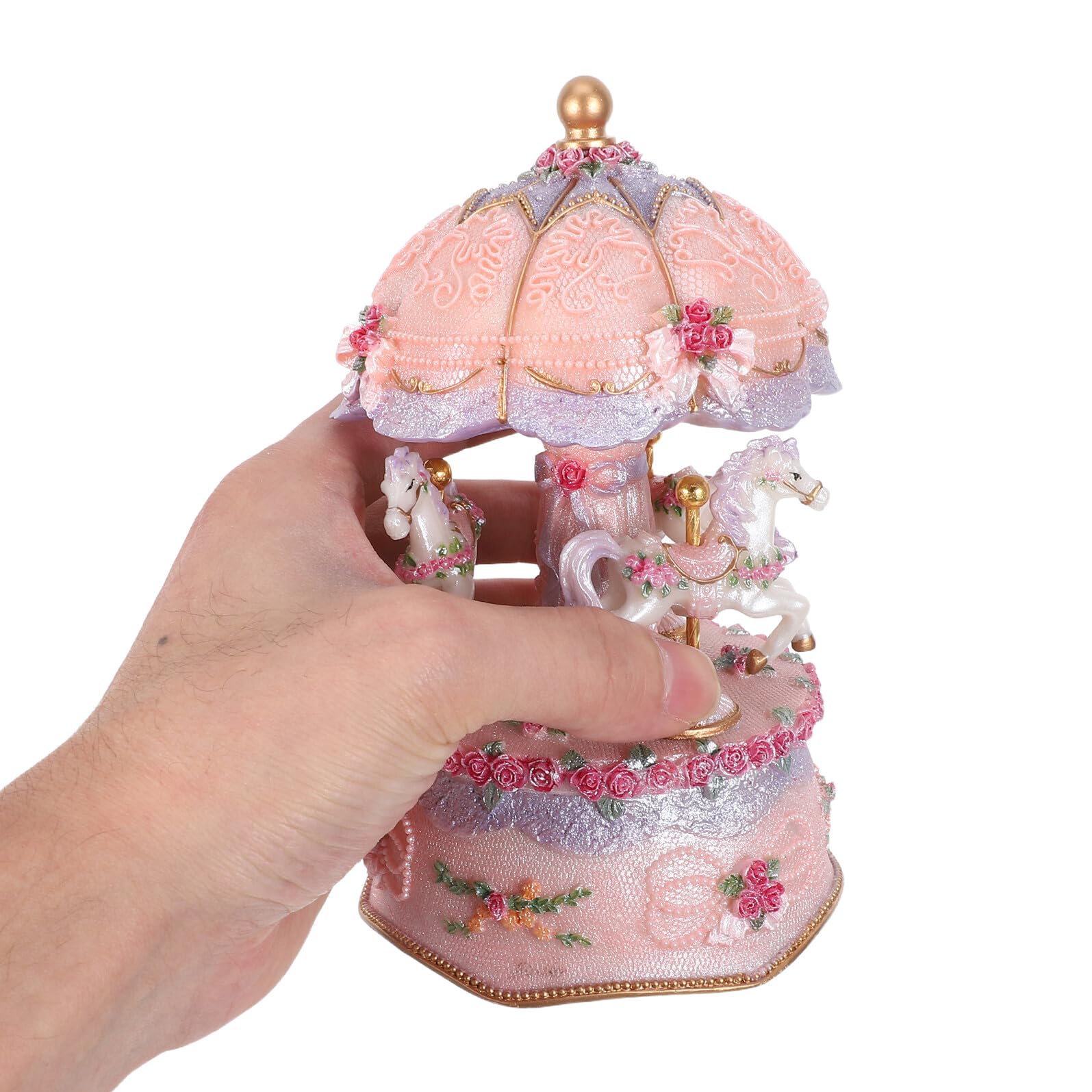 Karussell Spieluhr aus Kunstharz, Windbares Musikwerk | Rotierende Pferdefigur, Elegantes Vintage Design, Geschenk zu Weihnachten oder Geburtstag
