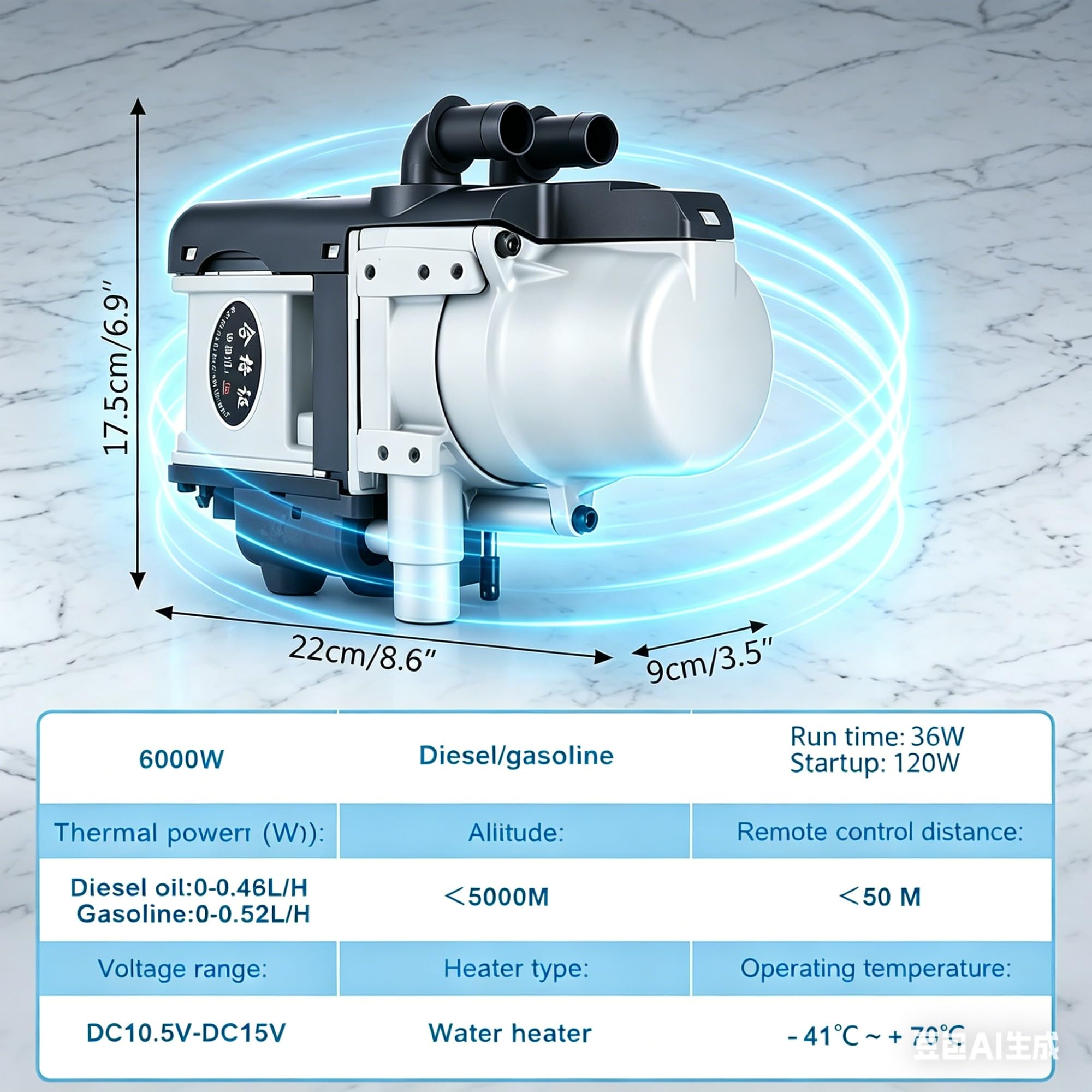 Calefacción Estacionaria de Agua 5,2KW 12V/24V Precalentador de Motor Diesel con Bomba de Agua Silenciosa para Camión Camper Caravana Barco y Vehículos Industriales Kit(24V)