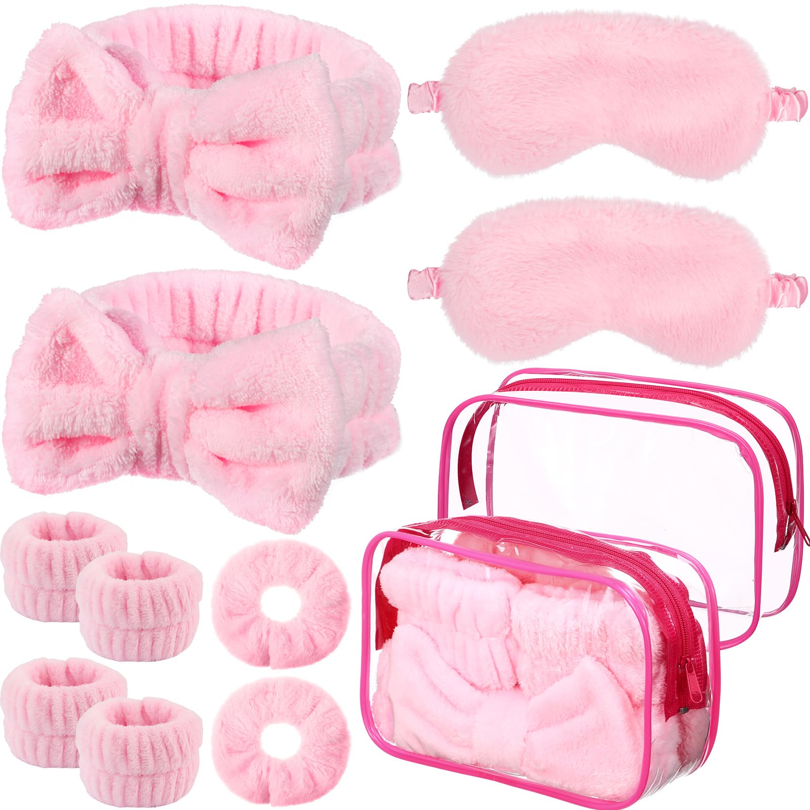 Hoteam 10 Pcs Spa Party Supplies Gift Set Sleepover Party Favor Spa Headband Wristband Sleep Eye Mask Velvet Scrunchies for Skin Care Makeup Slumber