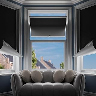 G-WACK Blackout Curtains for Bedroom,Portable No-Drill Blackout Shades, Blinds for Indoor Windows with Upgraded Hook&Loop,Heat Insulated Black Out Window Cover for Nursery,Travel,RV (52" x 54",Black)