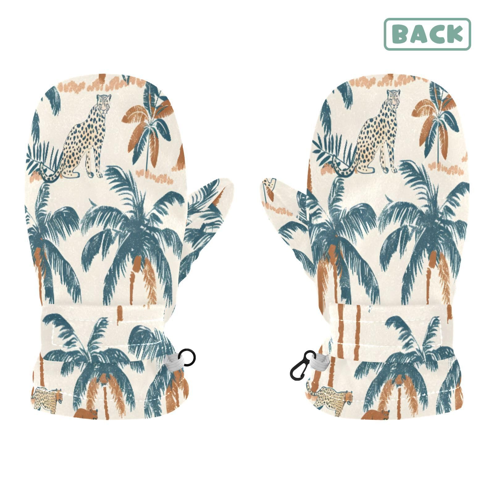 Kid's Winter Gloves Children Warm Gloves Tropical Palm Tree Asian Leopard for Boys Girl Age 4-6 Years