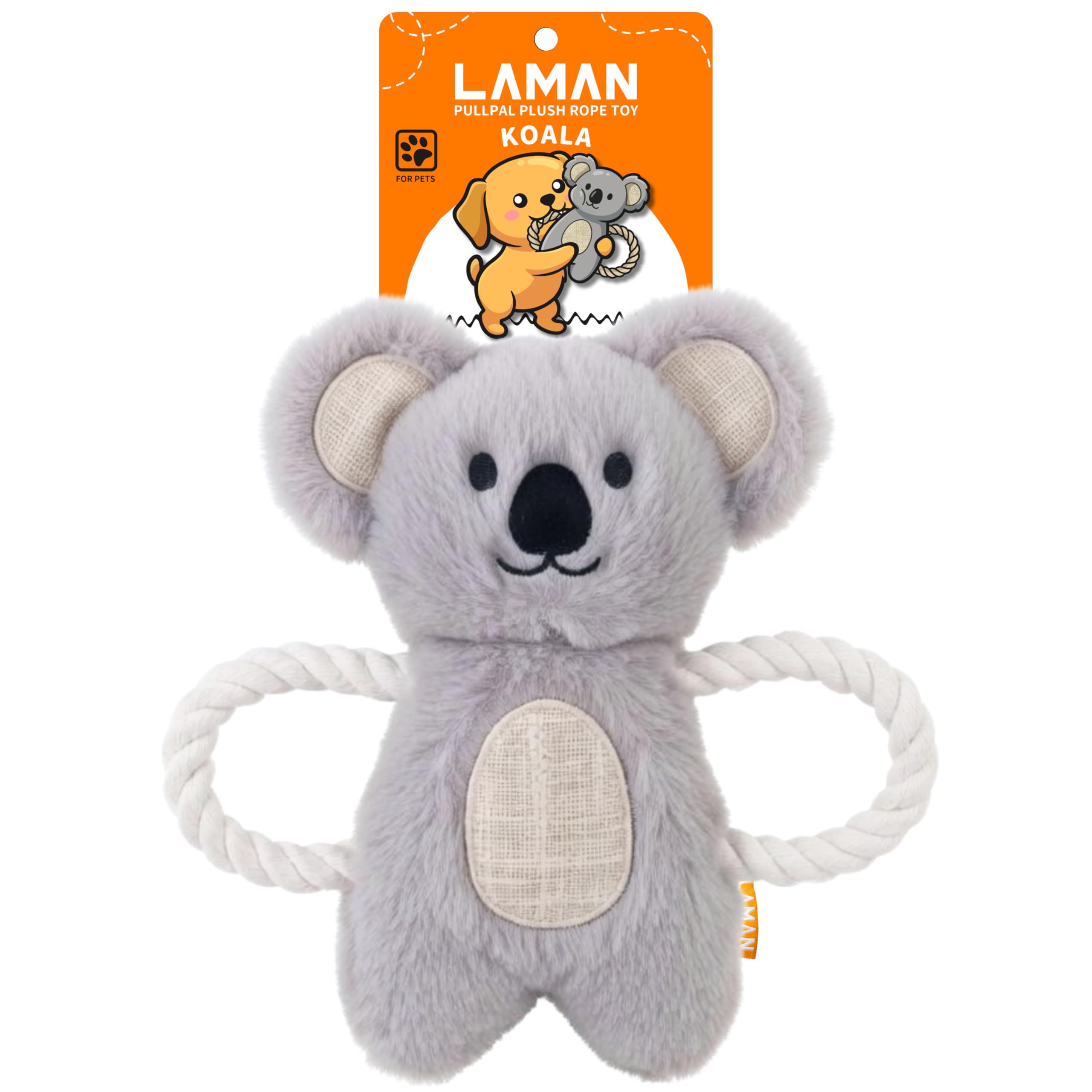 LAMAN PullPal Koala Plush - Rope Dog Toy, Interactive & Squeaky Stuffed Animal Dog Toy for Tug of War & Cuddle - Ideal for Small, Medium Dogs & Puppies