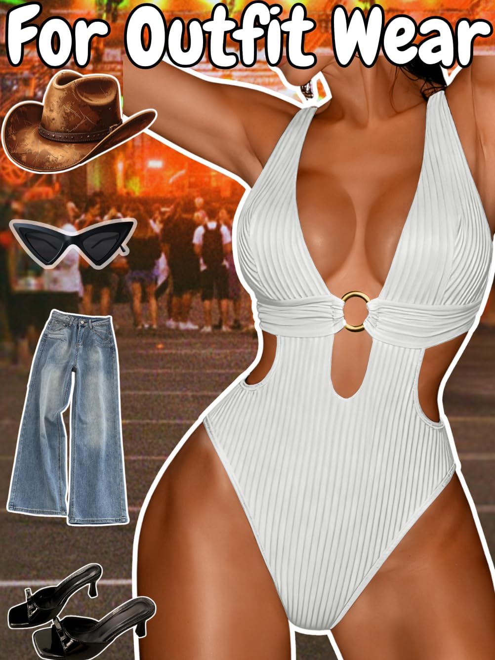 EHSUYAB Sexy Women Plunge V One Piece Swimsuit,Cut Out Textured Cheeky High Cut Bathing Suit, Pool Party Monokini Rave Outfit