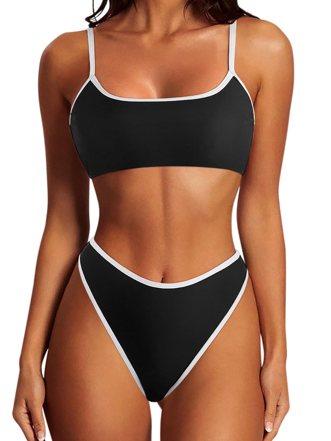 SUUKSESS Women High Waisted 2 Piece Bikini Set Cheeky High Cut Bandeau Swimsuit