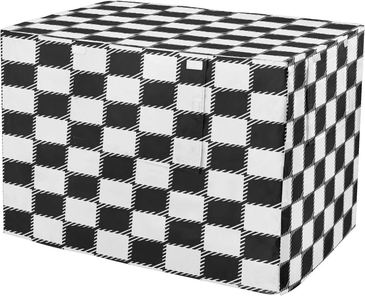 Black White Squares Dog Crate Cover 600D Oxford Pet Kennel Cover with Mesh Window for Dog Cages, Windproof Waterproof Machine Washable, 42"x28"x30"