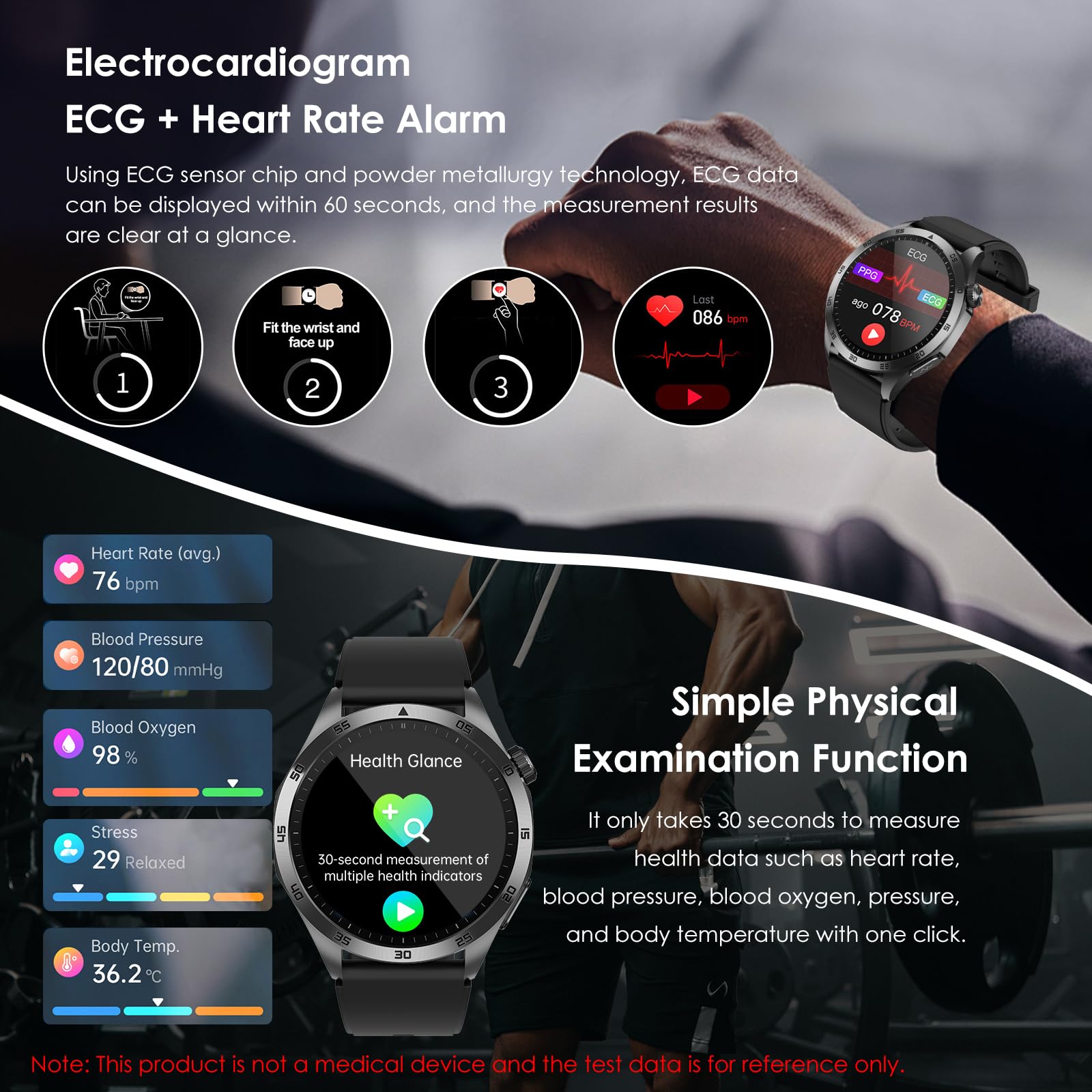 YYKY Orologio connesso con ECG+HRV/Acido Urico/Lipidi/BMI, 1.43" AMOLED Smartwatch con chiamata Bluetooth, affaticamento, umore, SOS, SPO2, monitoraggio del sonno per Android/iOS