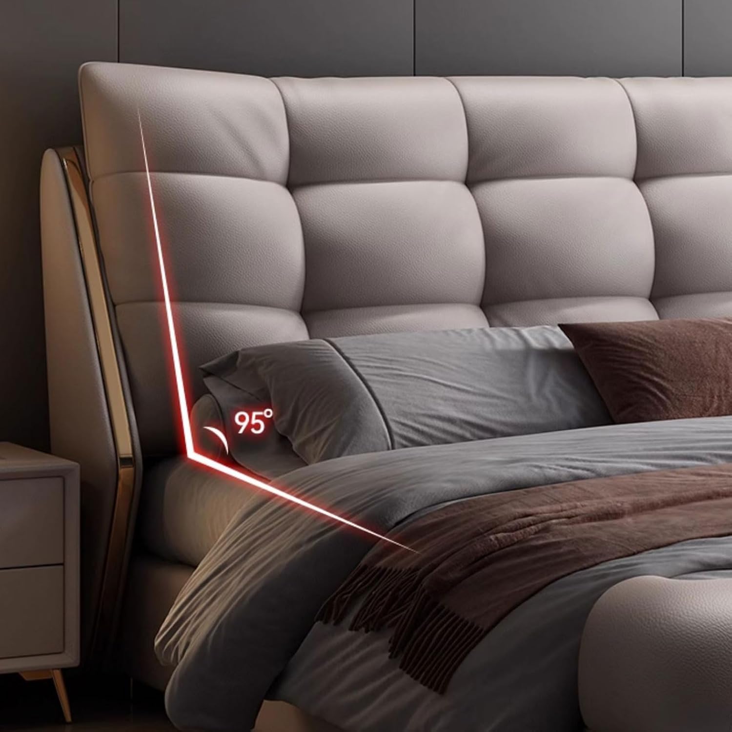 Luxury Genuine Leather Bed, King Size Storage Platform Bed Frame with Wingback Headboard and Storage Drawers Strong Wooden Slat Support, No Box Spring Needed, Noise Free, Easy Assembly