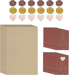 50 Pieces Vintage Stationery Paper and 16 Pieces Brown Envelopes and 18 Pieces Stickers,Vintage Stationery Writing Paper L...