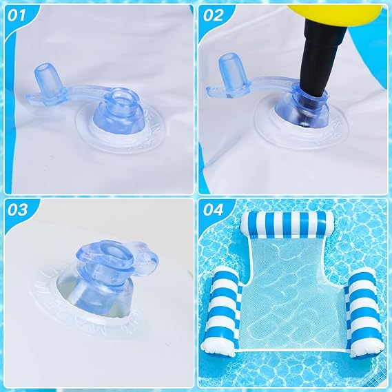 Inflatable Pool Chair 2 Pack, Inflatable Pool Floats Adult, 4 IN 1 Swimming Floating Lounge Chairs Water Hammock, Inflatable Chair for Summer Water Party Beach or Travel, Pool Toys With Air Pump