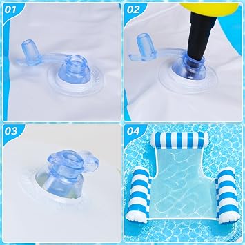 Inflatable Pool Chair 2 Pack, Inflatable Pool Floats Adult, 4 IN 1 Swimming Floating Lounge Chairs Water Hammock, Inflatable Chair for Summer Water Party Beach or Travel, Pool Toys With Air Pump