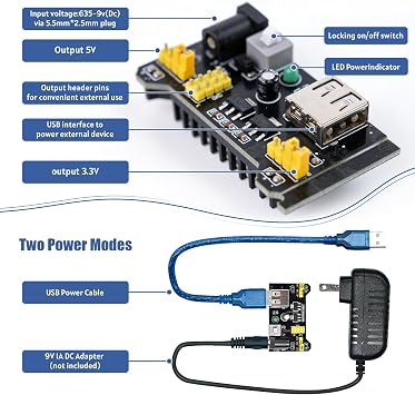 Electronics Component Fun Kit w/Power Supply Module, Electronics Basic Kit, Jumper Wire, Breadboard, Precision Potentiometer,Resistor Compatible with Arduino, Raspberry Pi, STM32