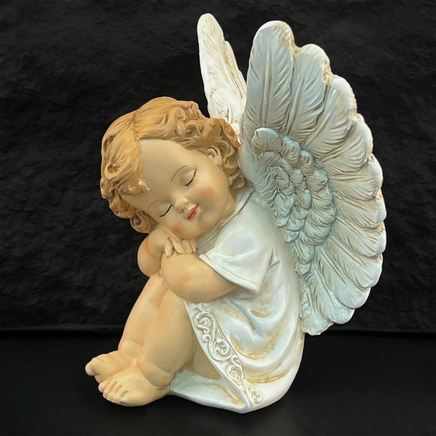 Angel Statue Figurines Home Decor Cherub Statue Christmas New Year Angels Figurines Decorations Garden Decor for Patio, Gift for Mom (4.13 * 3.54 * 4.76in)