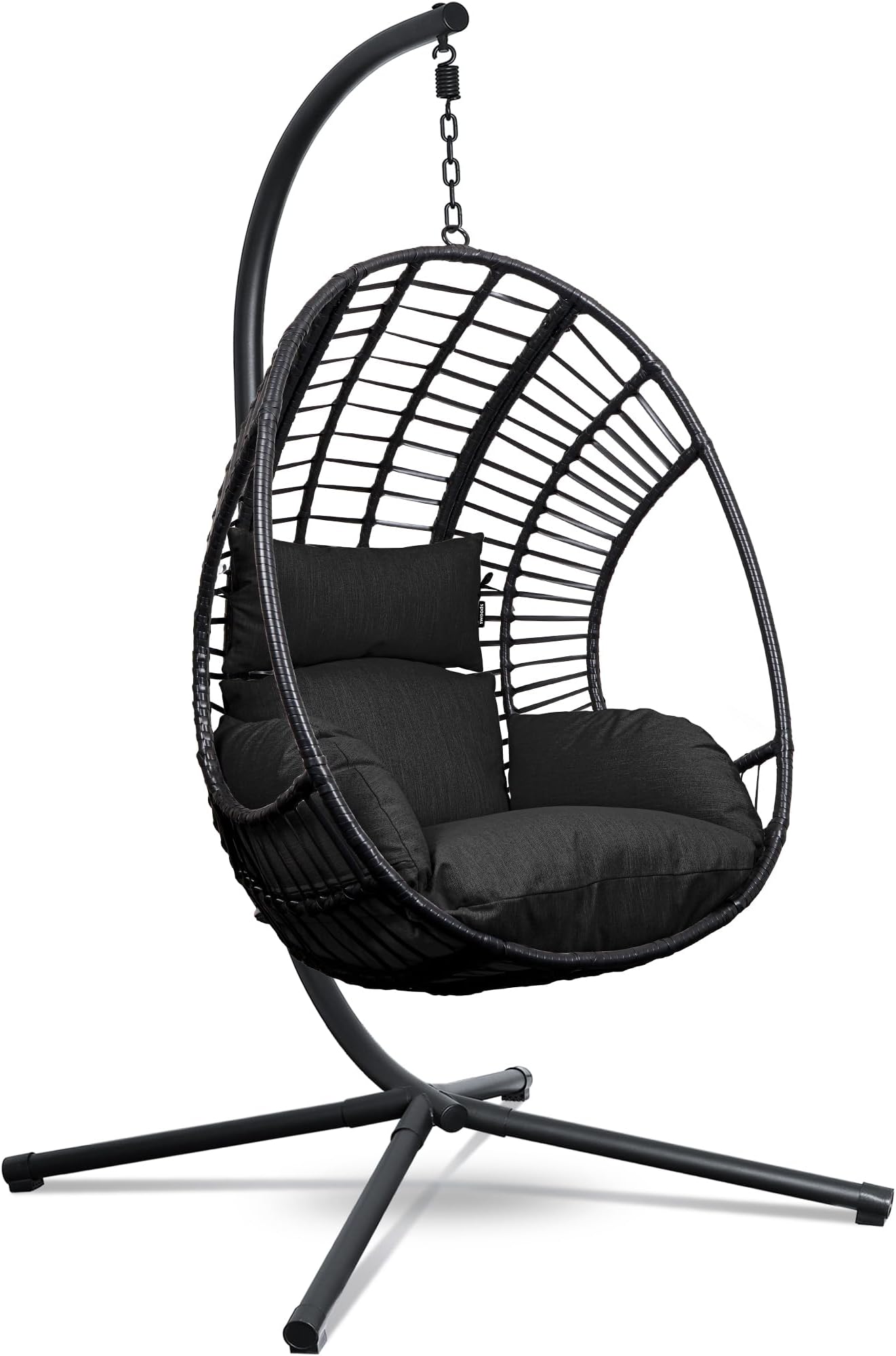 Kideo Swing Chair Candy – Sedia Sospesa In Rattan Con Base E Cuscino (Rosa Corallo/Bianco)
