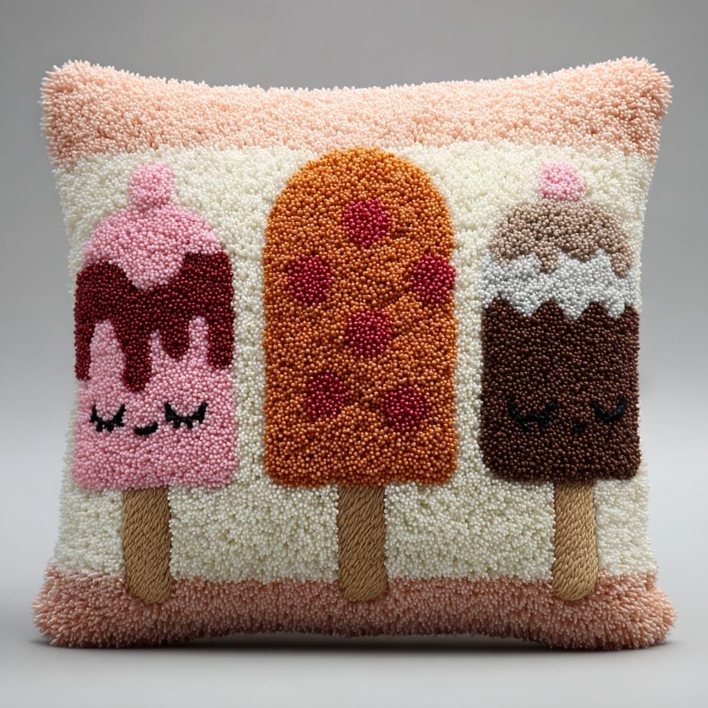 WallustrioaW Latch Hook Kits Pillow Printed Cushion,Cartoon Ice Cream