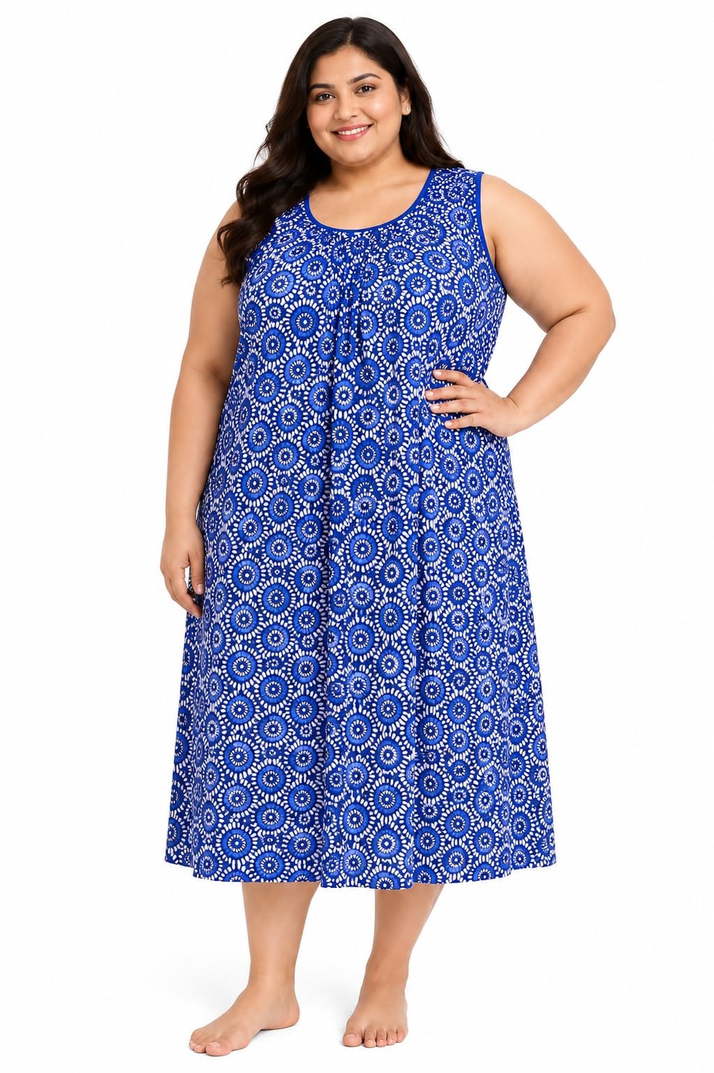 manvicare 7XL for 52" Bust Size Cotton Fabric Sleeveless Calf Length (48") Nighty for Women - Indigo-picture-52