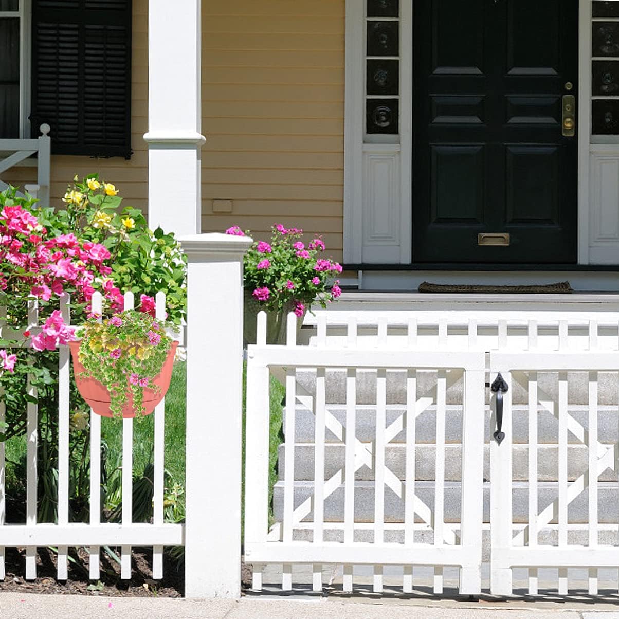 Happyyami Semi-Circle Hanging Planter Wall Mounted Imitation Leather Pattern Plastic Flower Pot with Bottom Tray 10.6 Inch Space Saving Indoor Outdoor Garden Decor