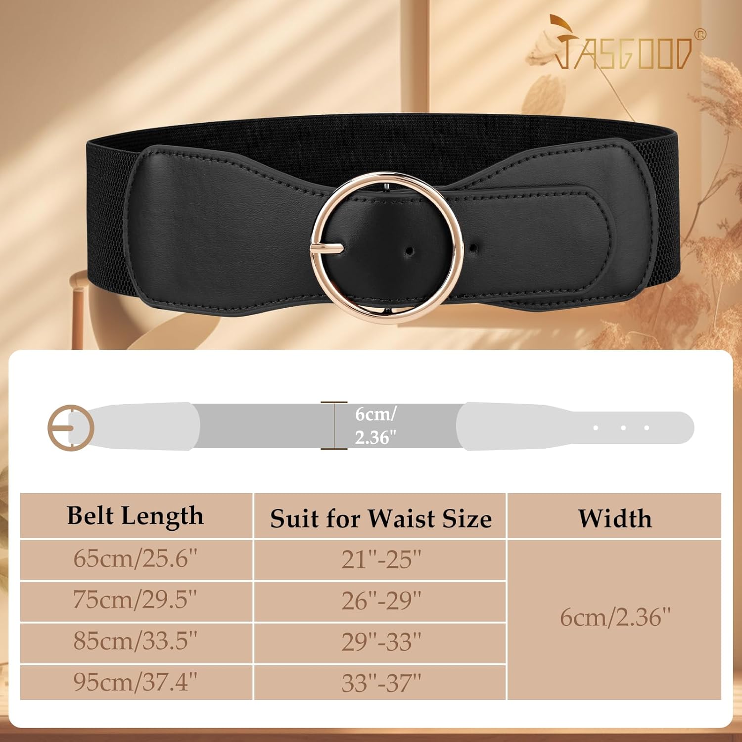 JASGOOD 3 Pack Women Wide Elastic Waist Belt for Dress Ladies Stretch Belt with Gold Round Buckle - Image 7