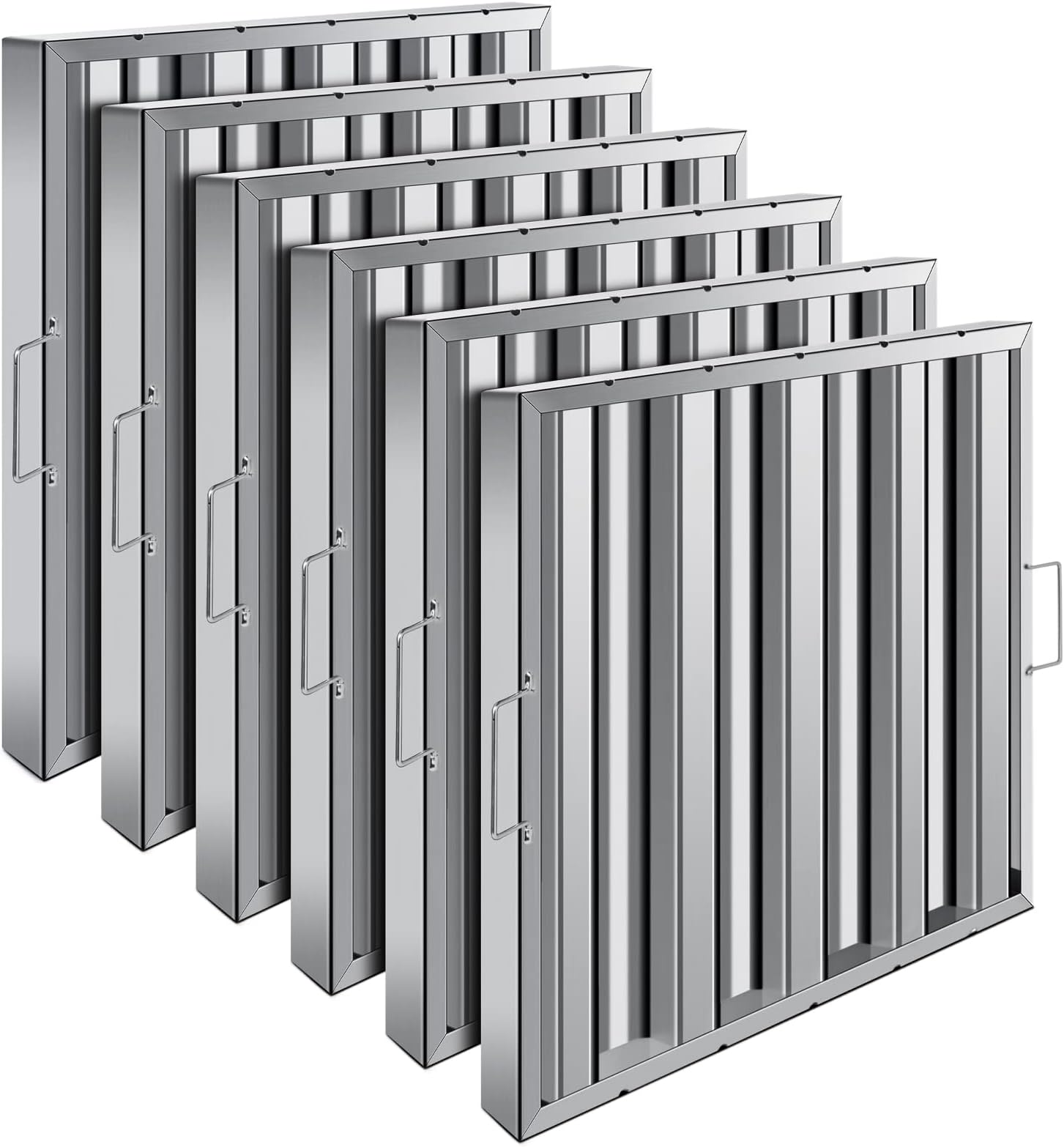 Pack of 6 Hood Filters 19.5W x 19.5H Inch, 430 Stainless Steel 4 Grooves Commercial Hood Filters, Range Hood Filter for Grease Rated Commercial Kitchen Exhaust Hoods