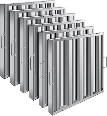 Hood Filters,Commercial Range Hood Filters 19.5W x 19.5H Inch, 430 Stainless Steel Range Hood Grease Filters for Commercial Kitchen Exhaust Hoods Pack of 6