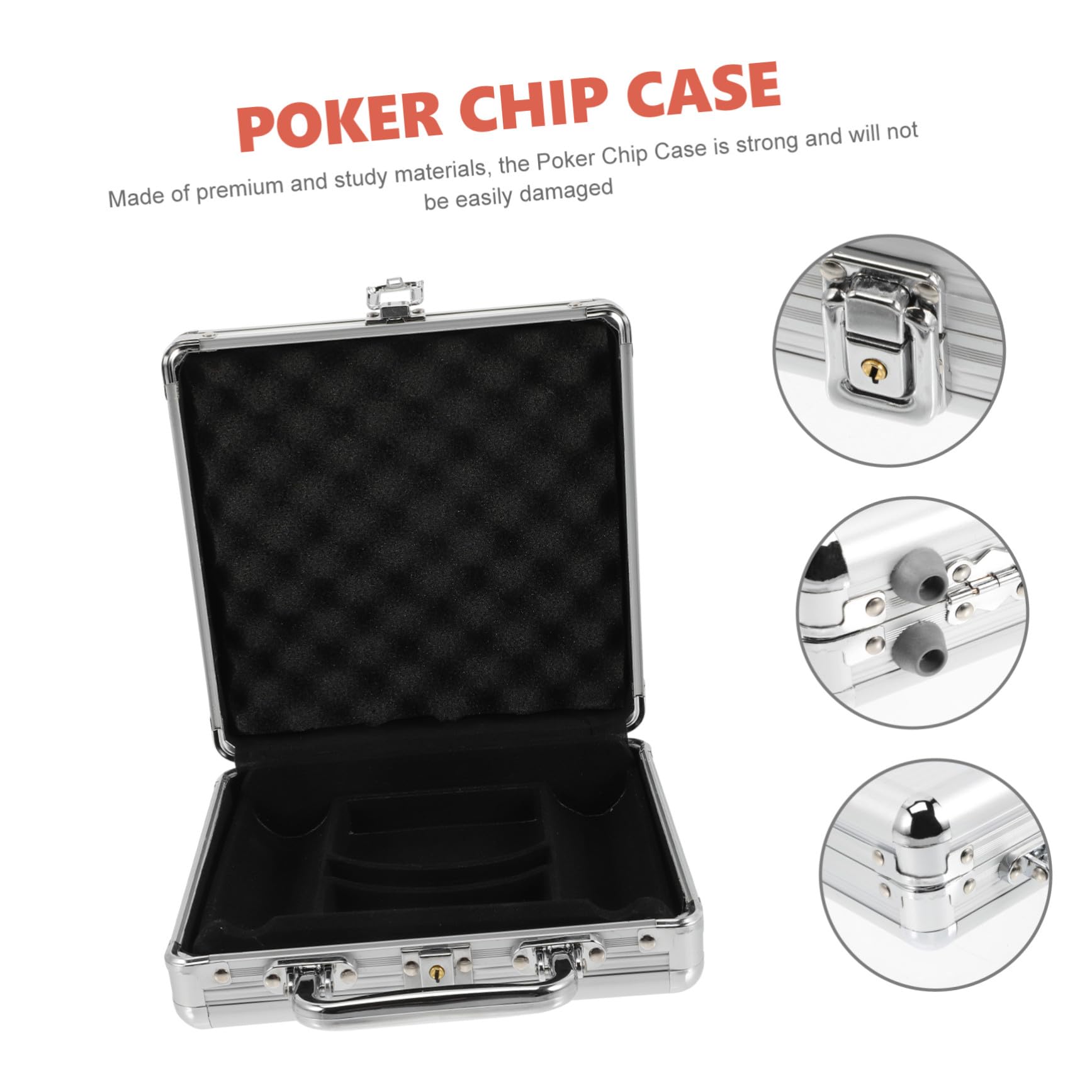 Custodia e Design Scomparti Chiusura Capacità Grande a Maniglia in Lega Argento a Fibbia per Chips Poker Accessori Stanza Gaming