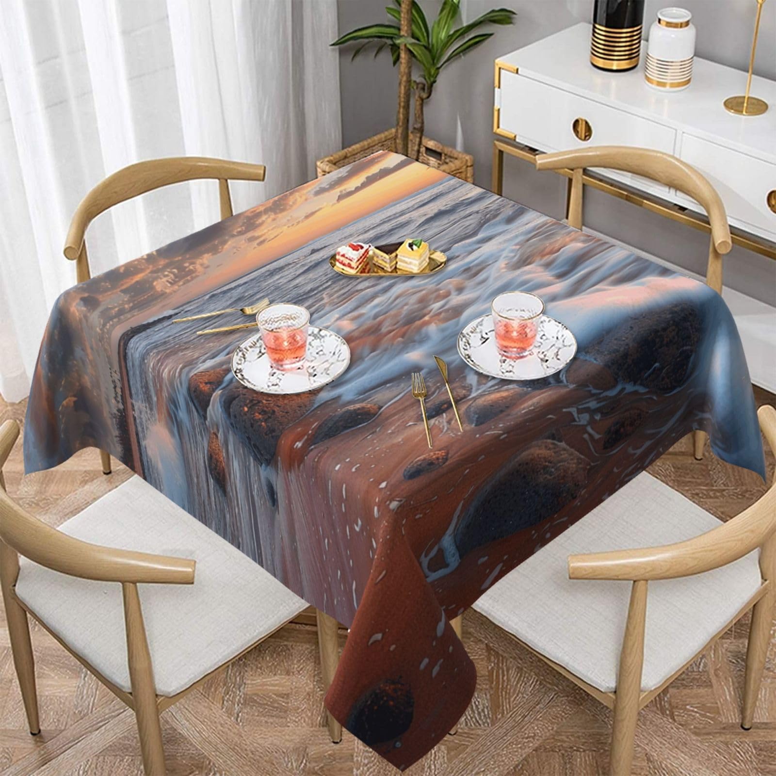 WPKJU Beach Maui Hawaii Sunset Sea Waves Clouds Printed Square Tablecloth 54x54 inch Water Resistant Table Cover Washable Rectangle Table Cloth for Dining Tables