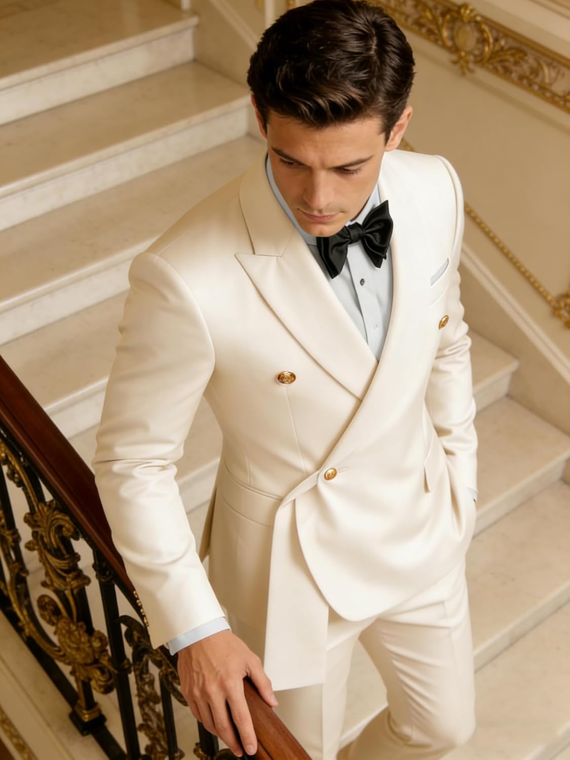 2 Piece Men's Suit Slim Fit Peak Lapel Business Suit One Button Flap Pockets for Casual Business Wedding Party