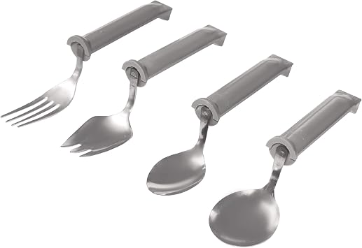 Rehabilitation Advantage Swivel Utensil Set, 4 Piece Adaptive Cutlery | Adaptive Rotating-Handle Utensils Provide a Comfortable Grip to Support Easier Eating and Daily Independence.