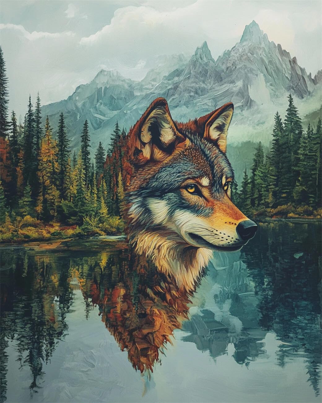 RKFLGEW DIY Embroidery Beads Set Fantasy Wolf 50x70cm