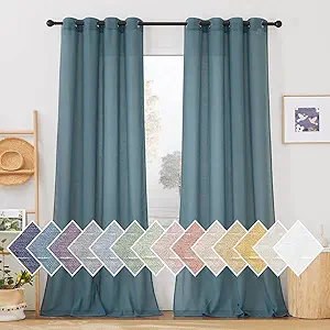 NICETOWN Sheer Linen Curtains 96 inch Long 2 Panels Set, (Smoke Blue) Grommet Semi Sheer Flax Window Curtains & Drapes Privacy with Light Through for Bedroom/Living Room, W52 x L96
