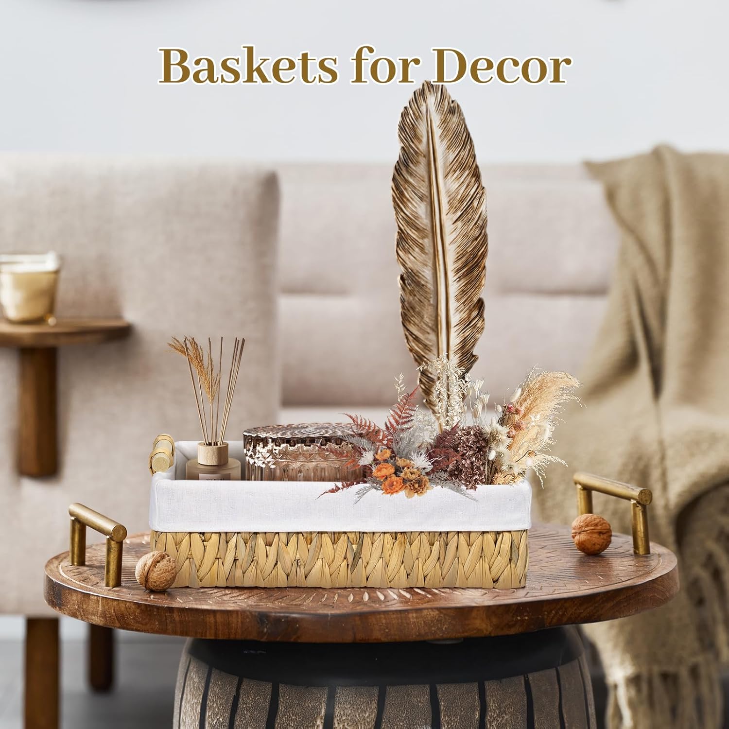 3 Pack Wicker Storage Basket,Boho Woven Baskets with Wood Handle Toilet Paper Storage Basket Bathroom Organizers and Storage