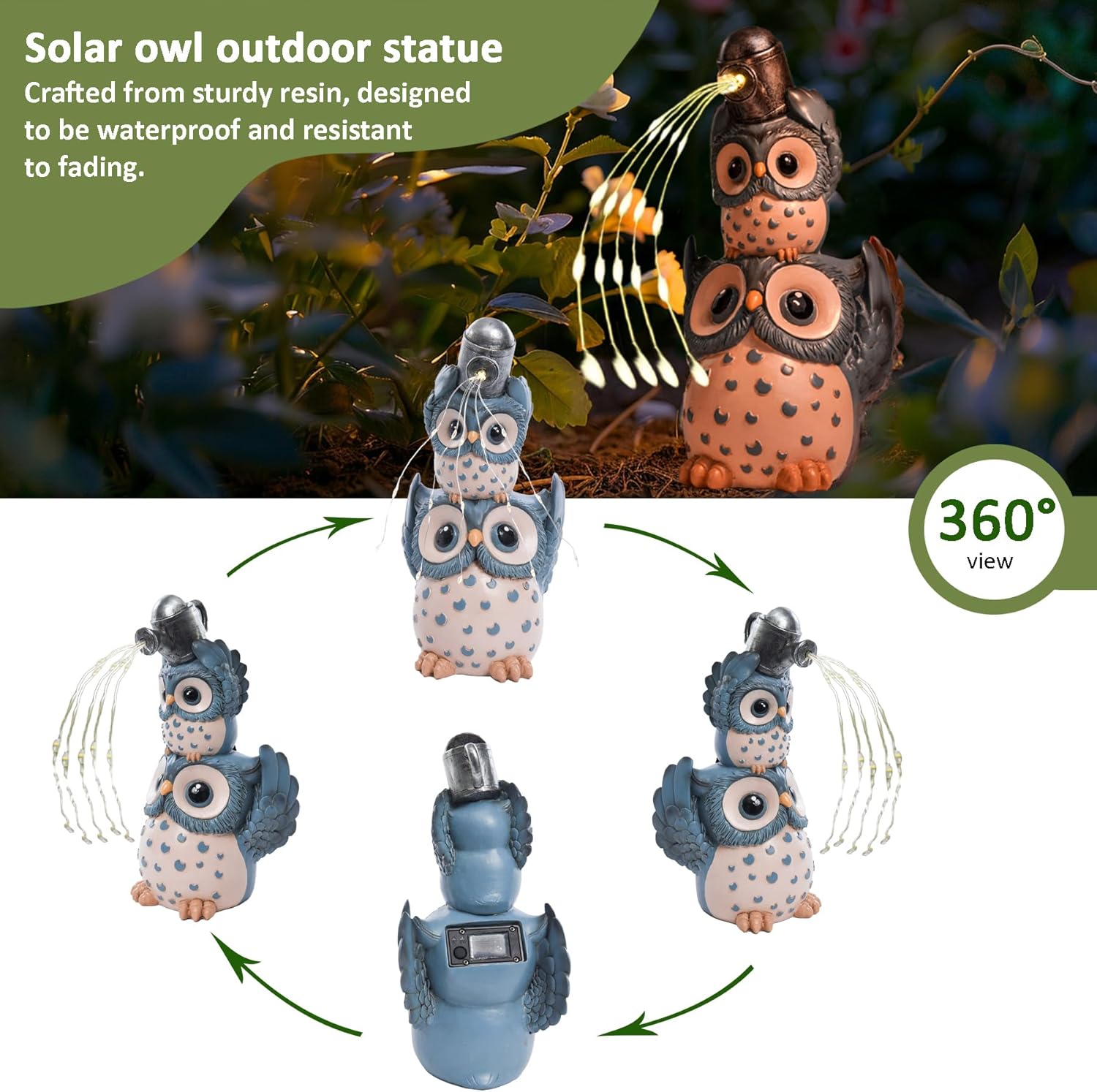 Solar Garden Statues Outdoor Decor, Watering Owl Statue Garden Decor, Resin Yard Decorations Outdoor for Patio, Porch, Balcony, Lawn Ornaments, House Warming Birthday Gifts for Mom Women Grandma - Image 3