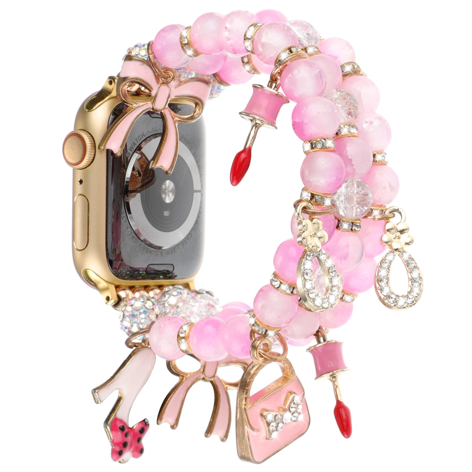 Beaded Bracelet Charms Bands Compatible for Apple Watch Band 38mm 40mm 41mm Women, Cute Fancy Bling Handmade Stretch Replacement Wristband Strap for iWatch Series 8 7 6 5 4 3 2 1 SE