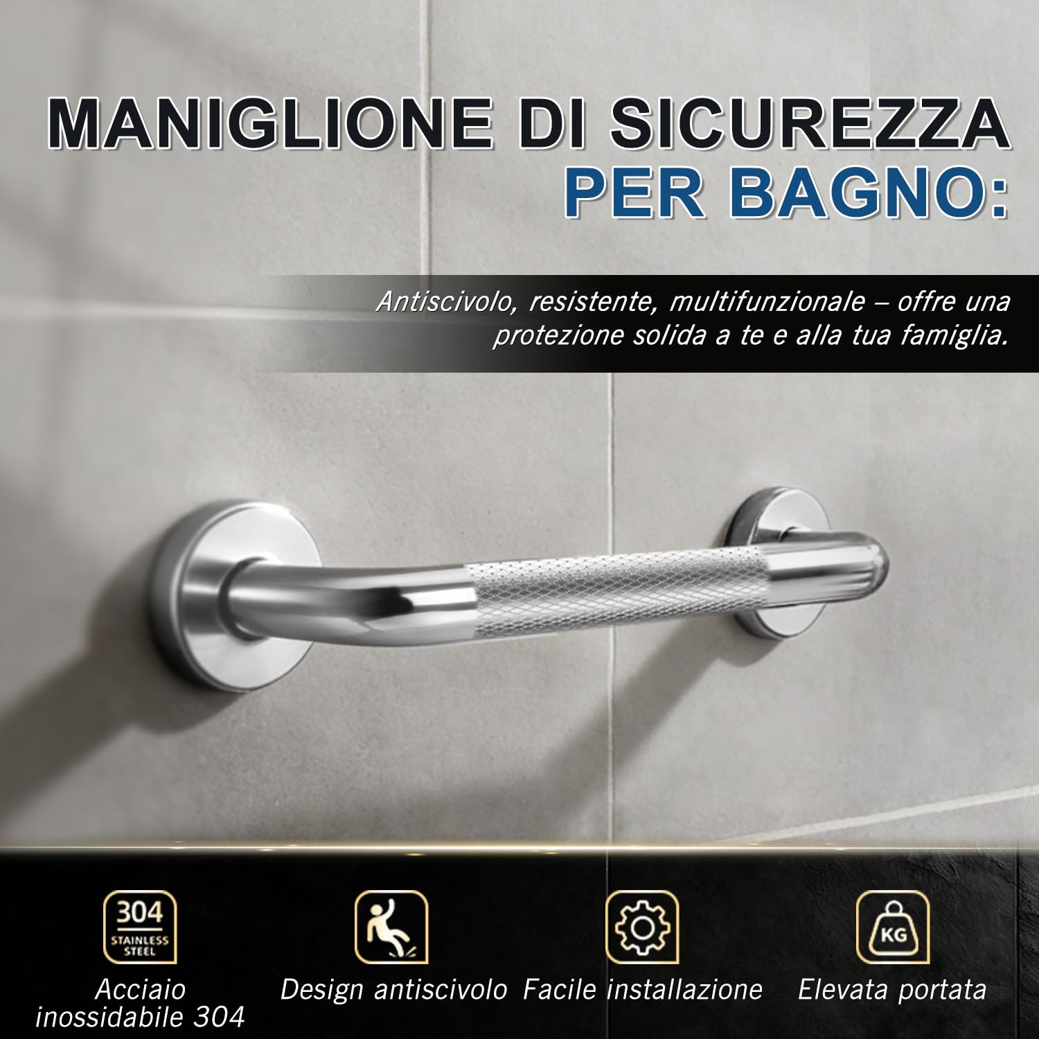 supregear Barra di Sostegno per Bagno, Antiscivolo in Acciaio Inox 304, Barra di Sicurezza e Supporto per Cucina, Camera da Letto, Vasca, Doccia, 30 cm