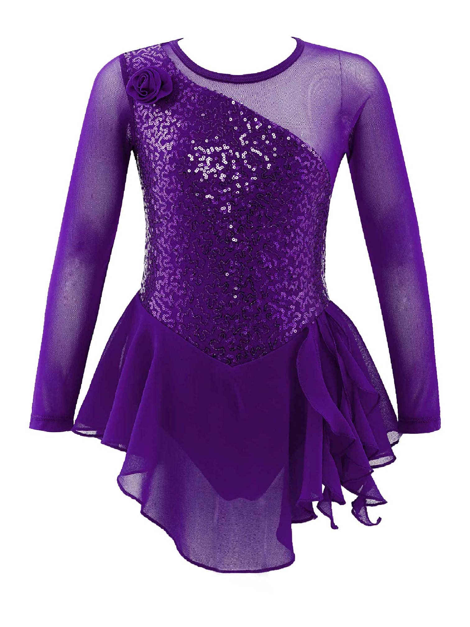 MSemis Vestido Patinaje de Manga Larga para Niña Leotardos de Danza Maillot con Falda Gimnasia Rítmica con Pedrería Brillante Disfraz de Bailarina 4-16 Años — view 21