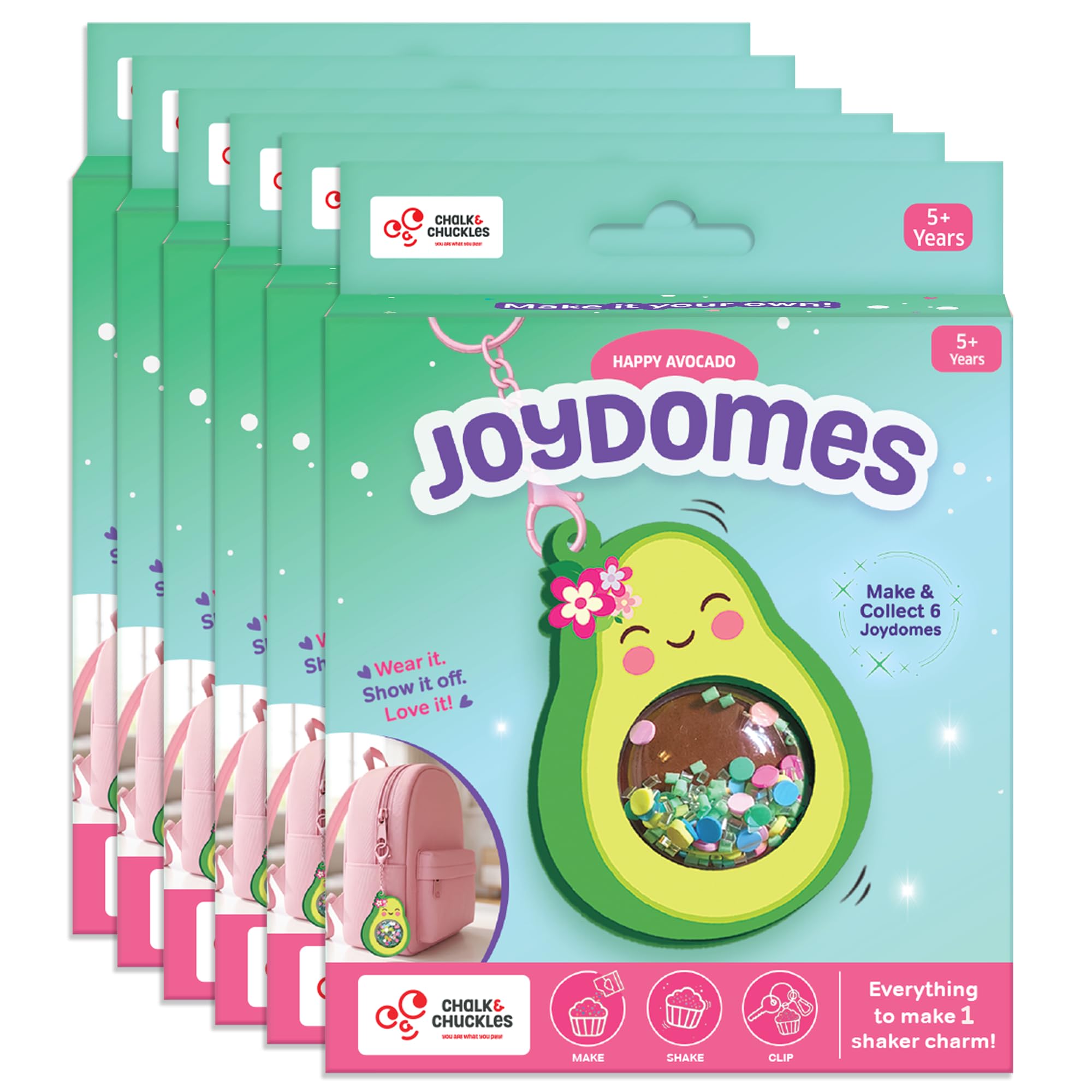 Chalk & Chuckles Joydomes Happy Avocado, DIY Shaker Keychains & Bag Charms | Pack of 6, Tween Creative Accessories Kit, Birthday Return Gifts & Party Activity for Kids Age 6, 7, 8, 9, 10 Years-image-33