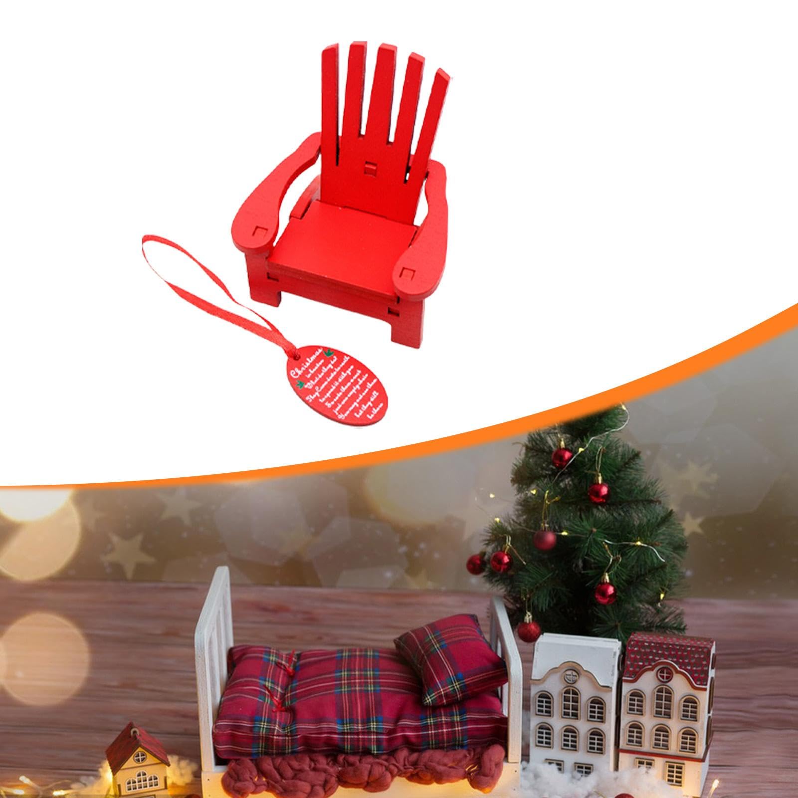 Miniature Rocking Chair Wooden Ornament Pendant Festive Scenes Photo Props Craft Christmas Decoration Miniature Beach Chair, Red — view 6