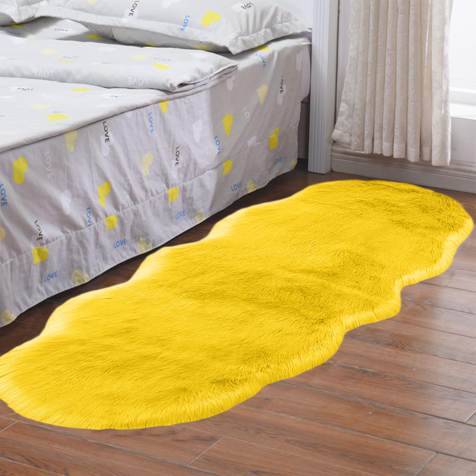 Fluffy Faux Fur Sheepskin Rug, Shaggy Couch Cover Seat, Cover Bedside Rugs, Soft Fluffy Carpet Shaggy for Bedroom, Sofa,Living Room, Bedside, Nursery & Kids Room (Yellow)
