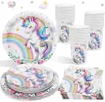 Kit Décoration Anniversaire Licorne 125 Pièces - Pour 25 Invités - Assiettes, Gobelets, Serviettes