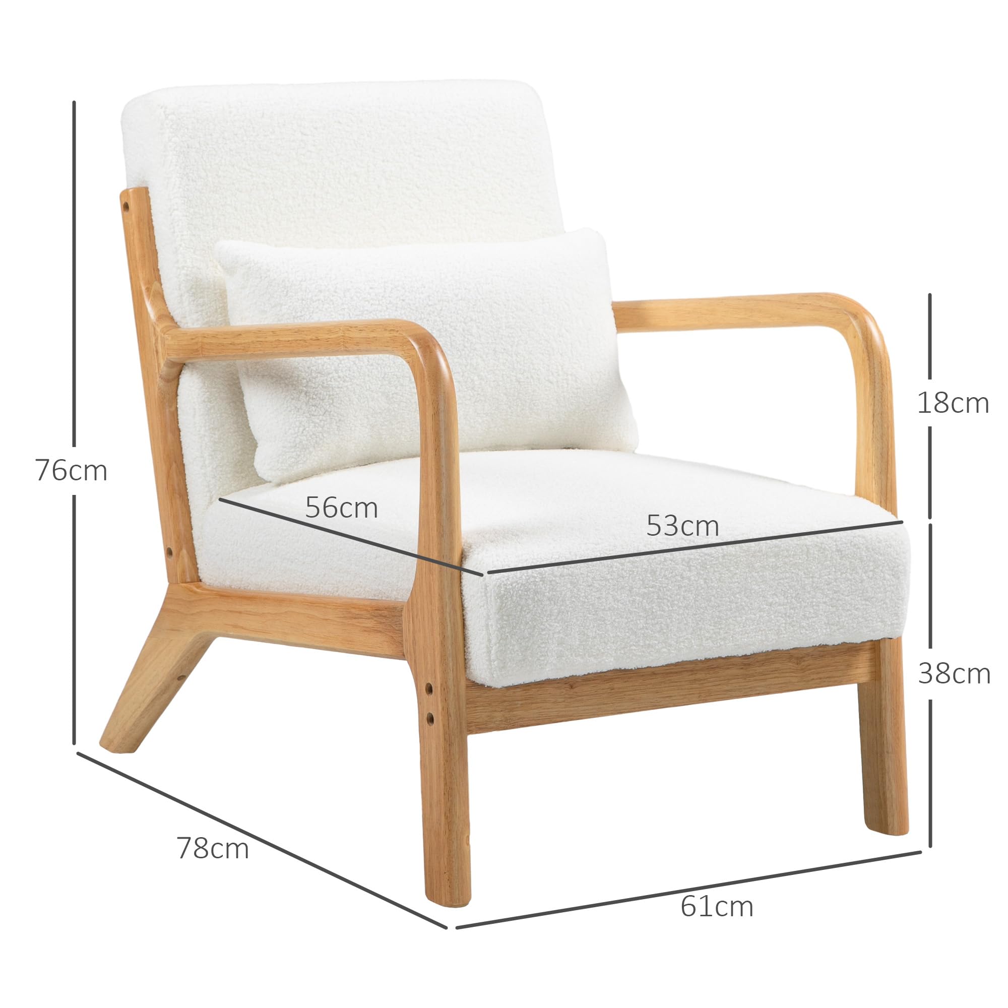 HOMCOM Poltrona Lounge Telaio in Legno Massello Effetto Velluto Crema