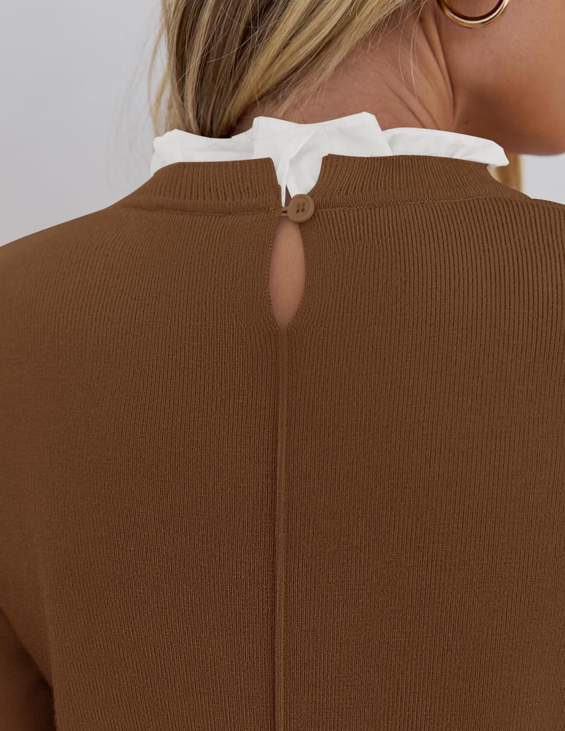 ZESICA Womens Long Sleeve Ruffle Sweaters 2026 Spring Crewneck Color Block Slim Fit Basic Casual Knit Pullover Sweater Tops - Image 6