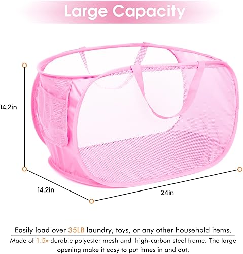 Miniatura 5 de Cestas de lavandería plegables duraderas, cesta de lavandería desplegable de malla con bolsillo práctico, cesta plegable de gran espacio con asas de