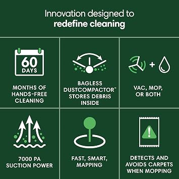 iRobot Roomba® 205 DustCompactor Combo Robot - Vac + Mop - Auto Compacts Debris Within The Robot - No Emptying For 60 Days - Bagless - Intense Power-Lifting Suction, LiDAR Navigation, Multi-Surface