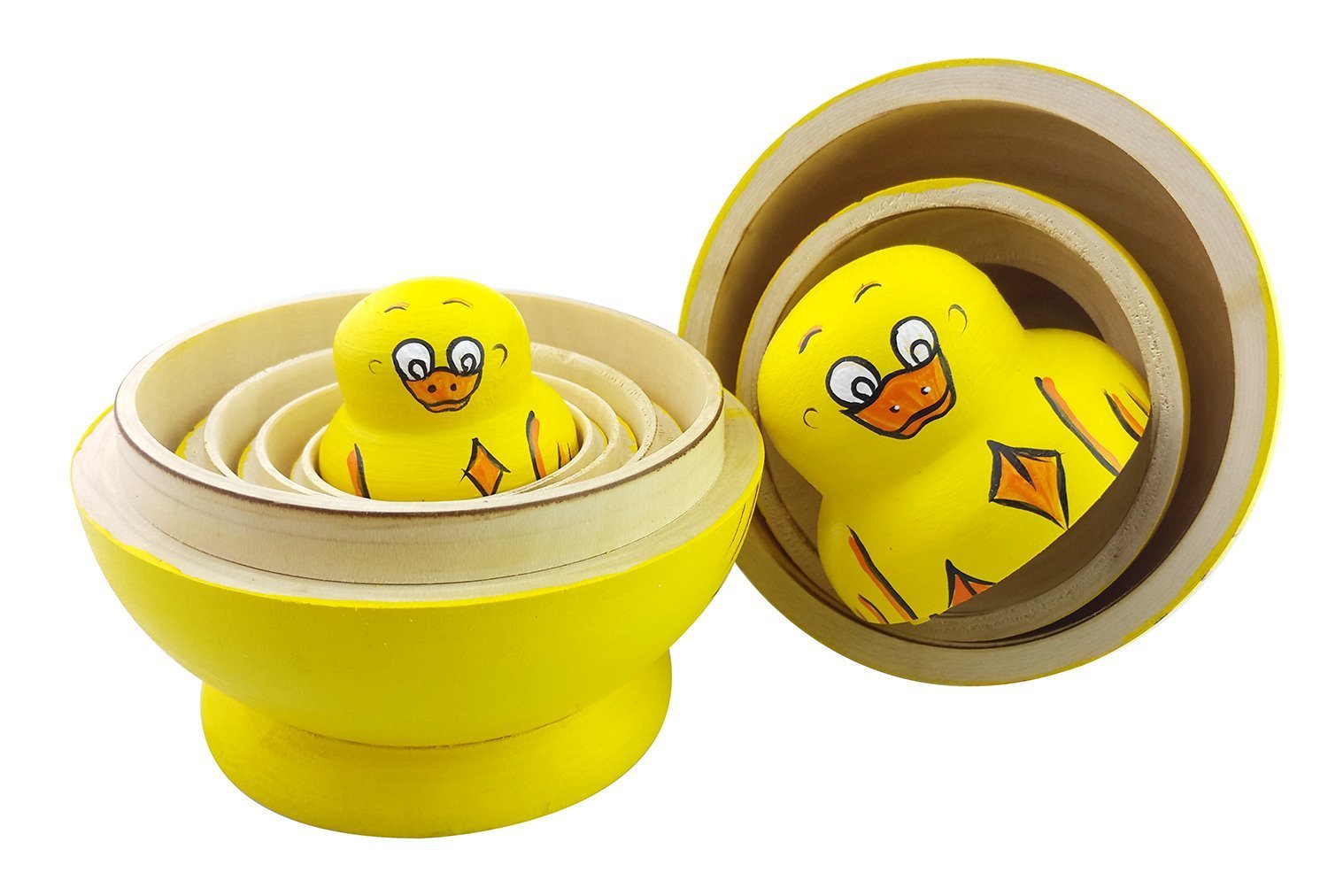 Set von 10 Tierthema Stapeln Spielzeug Russischen Puppe Handgefertigt Spielzeug aus Holz Panda Eule Pinguin Ente Küken Affe Löwe für Kinder Kinderzimmer Decor (Ente)