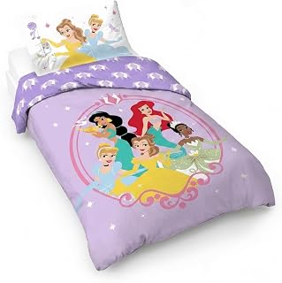Disney Prinzessin Heart of Gold 100% Baumwolle Kinderbettwäsche-Set 135x200 cm Einzelbettgröße - Bettbezug + Kissenbezug 50x70 cm