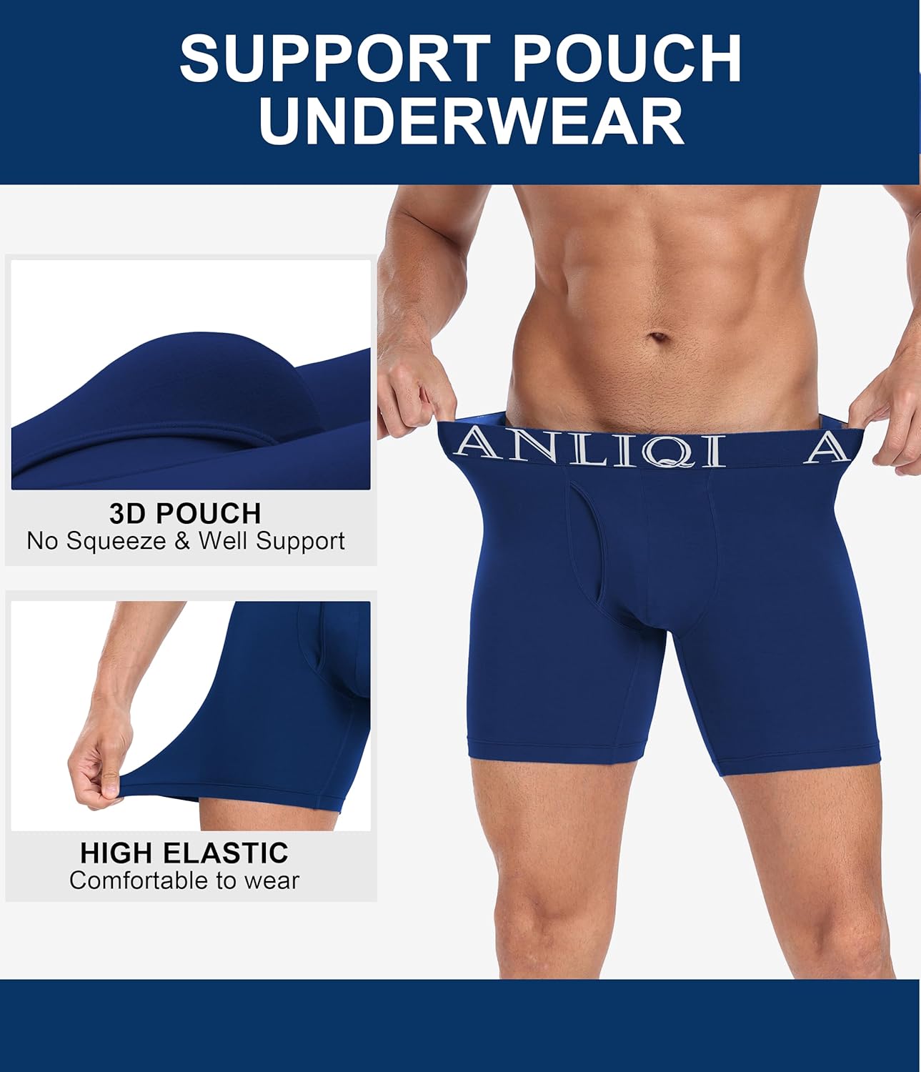 ANLIQI Men's Underwear Boxer Briefs Pack Bamboo Viscose Underwear Moisture Wicking & Breathable Men Underware with Fly 4 Pack - Image 4