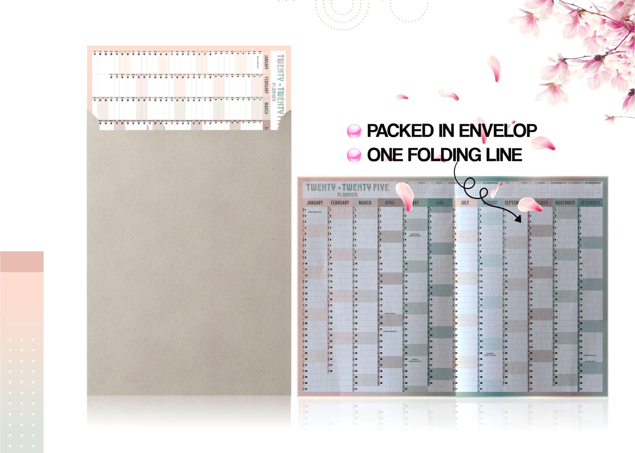 Organiseur Annuel Bureau Calendrier Mural 2025 Format A2 (60x42cm) - Planificateur Mensuel Double Face - Organiseur Bureau/École Calendrier Mensuel A2