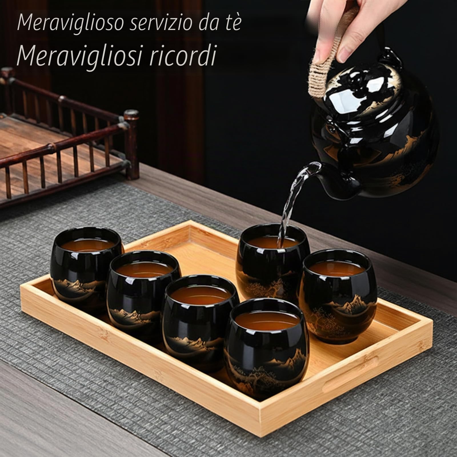 Polegas Servizio da tè Giapponese, teiera da 850 ml con colino da tè e 6 Tazze da 170 ml, Squisito Set di teiere in Porcellana Cinese, Set di teiere Giapponesi per Gli Amanti del tè