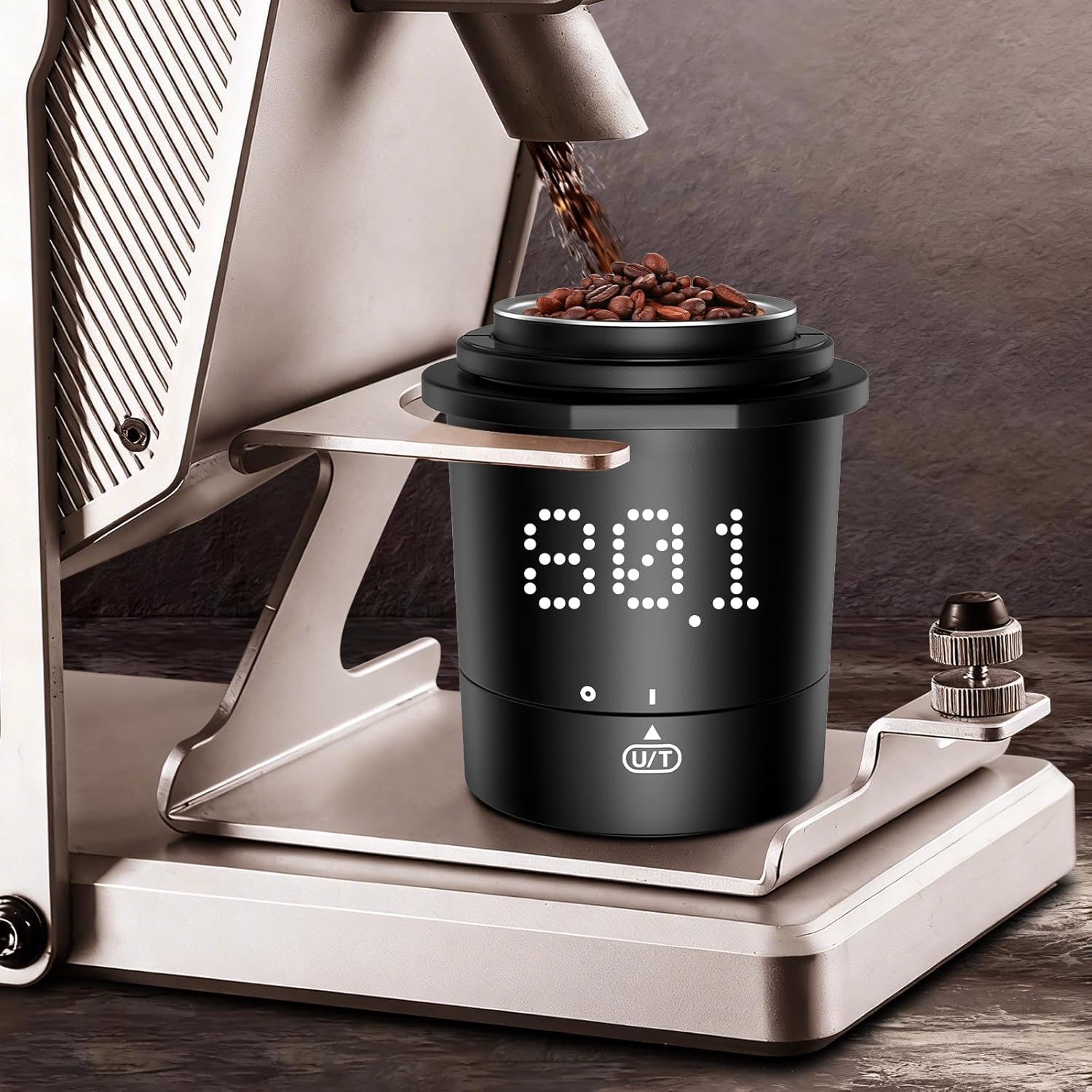 Mik-Nana Dosing Cup Scale with LED Display - Sleek Precision Digital Espresso Coffee Grounds Scale | Must-Have Home Barista Brewing Accessory & Ideal Gift for Coffee Lovers (Black)