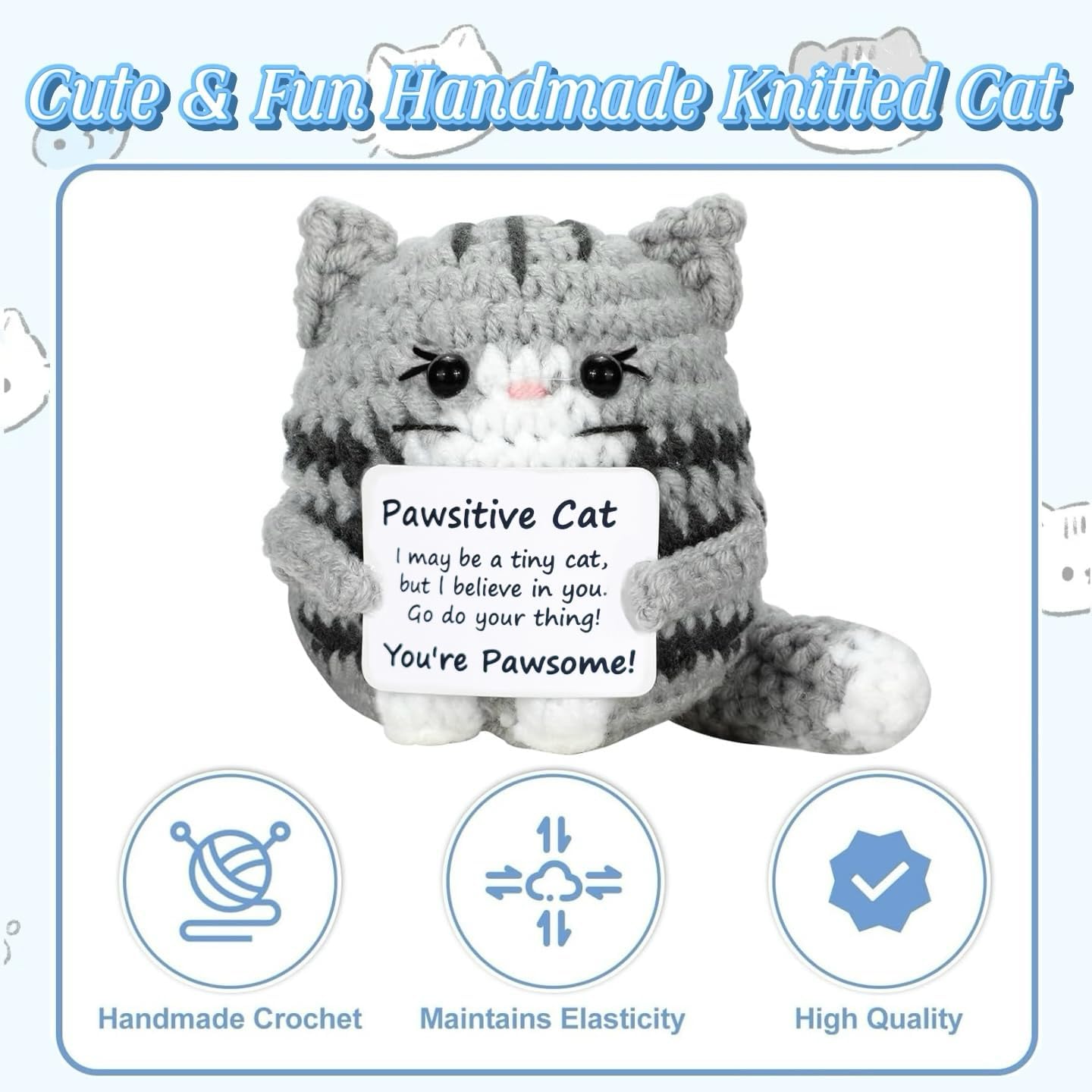 Positive Cat Positive Crochet Animals Emotional Support Crochet -Cat Lover Birthday Graduation Gift for Woman Daughter Friends Inspiration Gift for Coworker Positive Potato