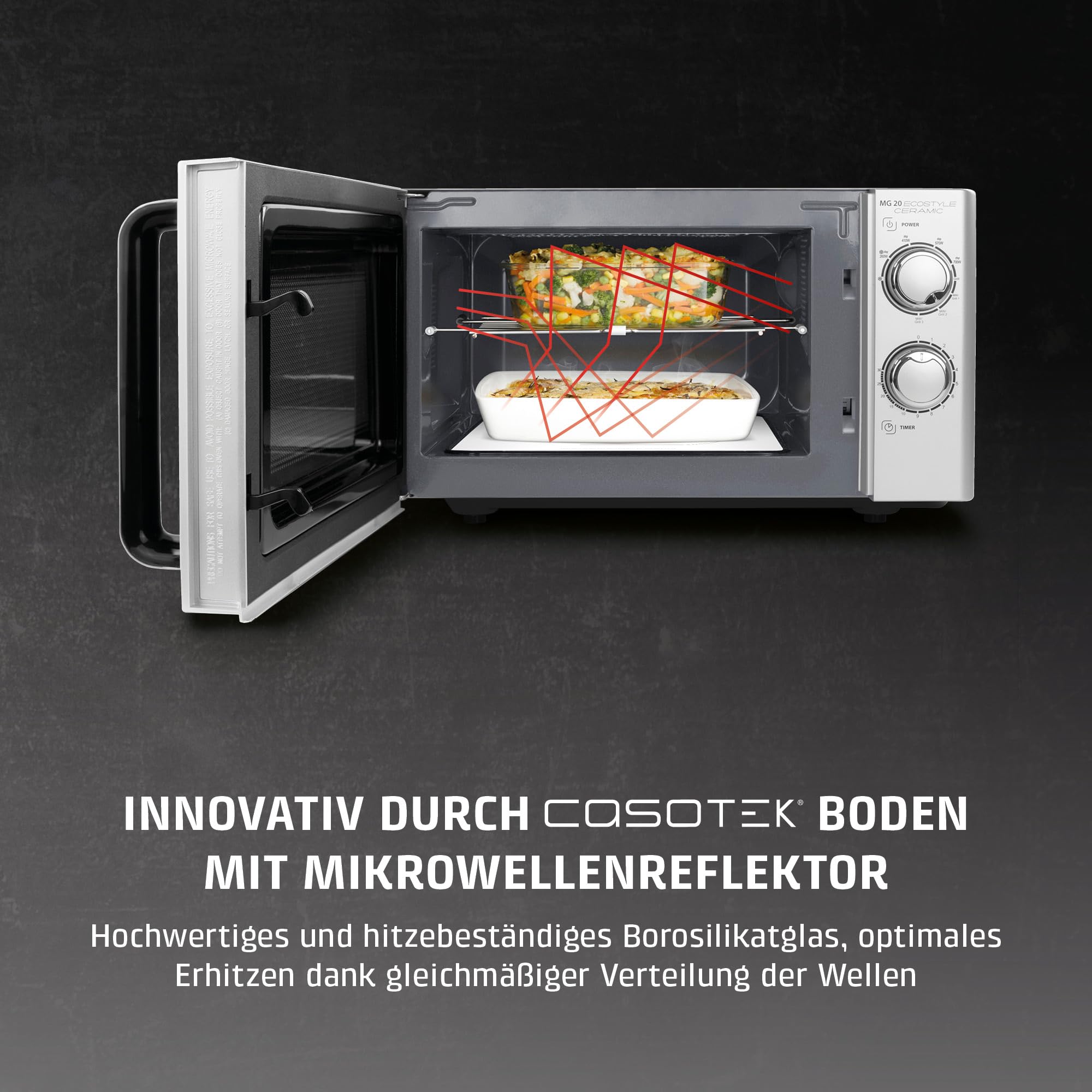 CASO MG 20 Ecostyle Ceramic Design Mikrowelle mit Grill, 20 Liter, Garen auf zwei Ebenen